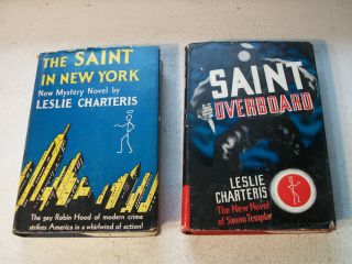 Two Mystery Vintage Saint Books: The Saint In Ny & Saint Overboard Triangle W Dj