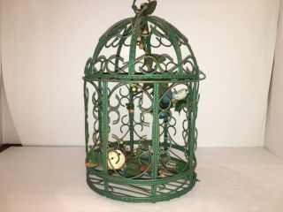 Vintage Decorative Green Metal Bird Cage 15”h X 8 - 1/2 Round