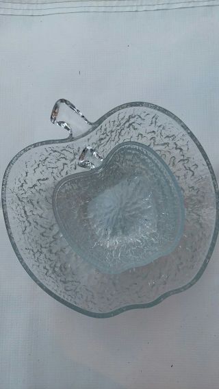 Vintage Apple Shaped Salad Serving Bowl & Side Bowls 4 Piece Set Clear Glass 2
