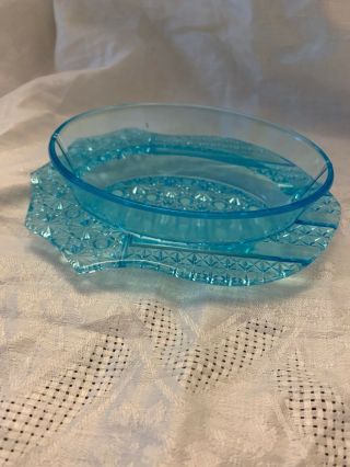 Vintage Blue Depression Carnival Glass Candy Dish - Daisy & Button 8” Long