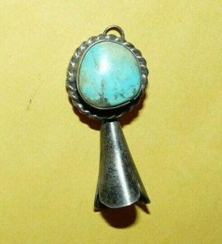 Vintage Old Pawn Native Navajo Sterling Silver Turquoise Squash Blossom Pendant