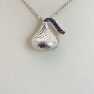 Vintage Sterling Silver Hershey Chocolate Kiss Diamond Pendant Charm With Chain