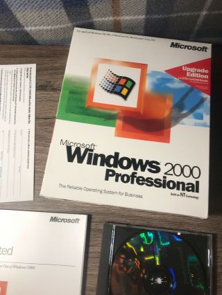Vintage Microsoft Windows 2000 Professional Upgrade CD w/Key & Box 3