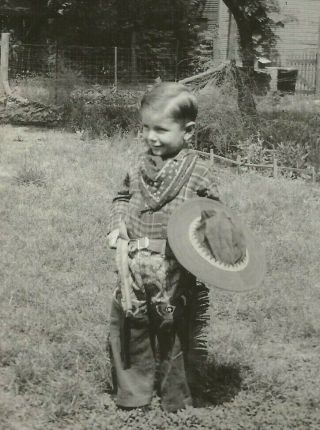 Cute Little Boy In Cowboy Costume Western Outfit 1930s Vintage Photo
