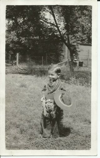 Cute LIttle Boy in Cowboy Costume Western Outfit 1930s Vintage Photo 2