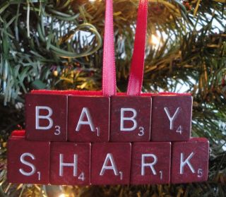 Baby Shark Washington Nationals Red Wood Scrabble Letter Tile Christmas Ornament