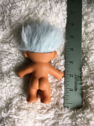 Vintage Russ Troll Doll Figure Light Blue Hair Nude Mark On Foot 2