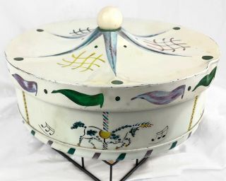 Vtg Guildcraft Tin Box Carousel Merry Go Round Horses Cookie Biscuit York