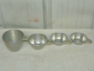Vintage Set Of 4 Aluminum Nesting Measuring Cups W/ Tabs 1c.  1/2c.  1/3c.  &1/4c.