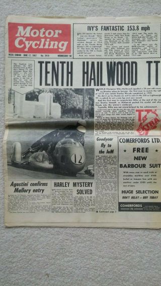 1967 Isle Of Man Tt Motorcycle Race.  Hailwood.  Agostini.  Bill Ivy.  Honda.  Mv Agusta