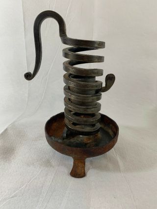 Vintage Wrought Iron Metal Spring Candle Holder Adjustable - 8” 2