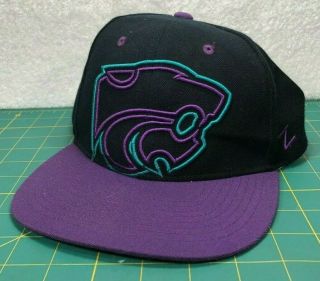 Vintage Kansas State University Wildcats Zephyr Black Purple Snapback Hat Osfa