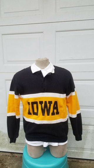 Vtg 80s Nutmeg Mills University Of Iowa Hawkeyes Rugby Sweatshirt Size L Usa