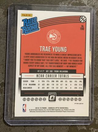 2018 - 19 Donruss Optic Choice Trae Young Mojo Silver Prizm RC Rated Rookie SP 2