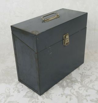 Vintage Mid Century Metal Storage File Box Blue Document Holder,  Has Key,  Steel