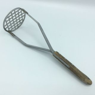 Vintage Imperial Stainless Potato Masher Wooden Handle 10 " Usa