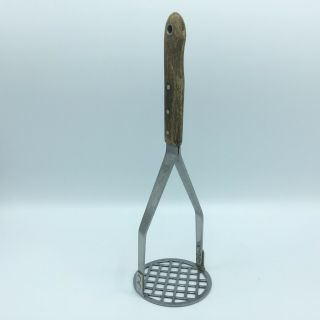 Vintage Imperial Stainless Potato Masher Wooden Handle 10 