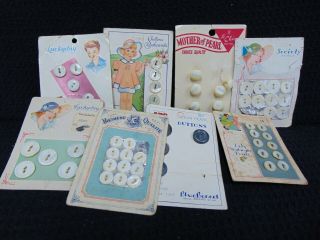 Vintage Pearl Buttons On Graphic Cards 28 Buttons Total