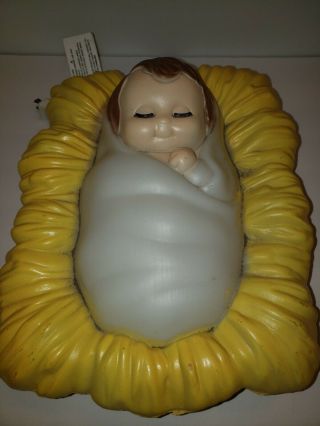 Vtg Lightup 14 " General Foam Blowmold Plastic Baby Jesus In Manger Nativity