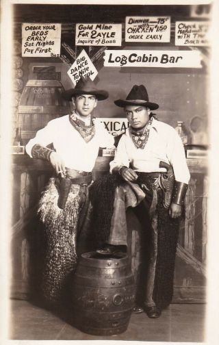 Vintage Arcade Rppc: Hispanic Men In Cowboy Outfits,  Chaps,  Guns,  Gay Interest