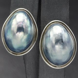 Vintage Sterling Silver Baroque Pearl Stud Earrings 8.  1 Grams 22.  5 X 17 Mm