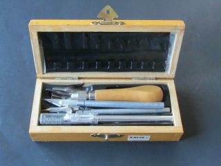 Vintage X - Acto Knife Set Dovetailed Wood Box 18 Blades 5 Tools