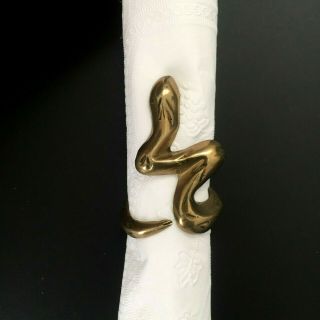 Vintage Set Of 8 Solid Brass Cobra Snake Serpent Napkin Rings Holders Engraved