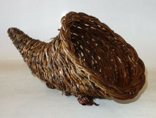Horn Of Plenty Cornucopia Hand Woven Wicker Twigs 14 " Long Vintage Thanksgiving