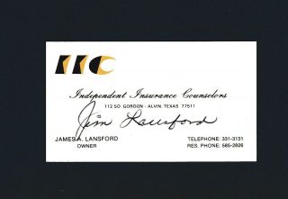 Jim Lansford Signed Personal Business Card - Texas Longhorns & Dallas Texans Fb