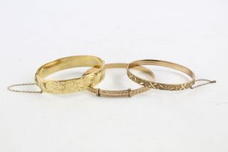 3 X Vintage Stamped 9ct Rolled Gold Bangles Inc.  Expanding,  Engraved