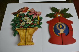 == 2 X 3d Vintage Christmas Decorations – Card & Tissue Paper ==