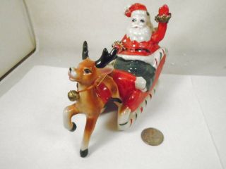 Vintage Kreiss Spaghetti Santa Claus Sleigh Reindeer Ceramic Figurine Japan 1950