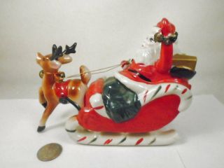 Vintage Kreiss Spaghetti Santa Claus Sleigh Reindeer Ceramic Figurine Japan 1950 2