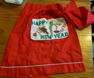 Vintage Holly Holiday Christmas Years Red Waist Apron - reversible 2