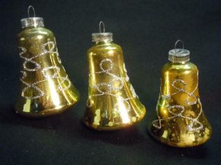 Ew] 3 Piece Set Of Vintage Glass Christmas Ornaments - Bells