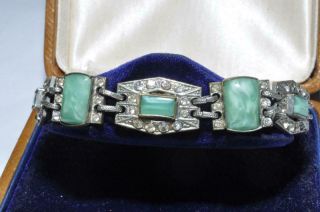 Vintage Art Deco Bracelet Of Green Glass And Paste Stones