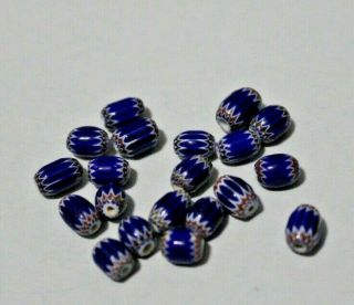 Vintage Style Venetian Blue Chevron 6 Layer Trade Beads - 20 Beads 6 - 7mm