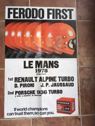 Vintage Ferodo Motor Racing Advertising Poster - Le Mans 1978 Didier Pironi
