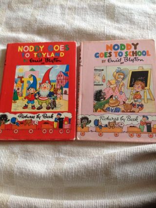 Vintage Noddy Books X 2.  Book 1 Noddy Goes To Toyland Bk 6 Noddy Goes To School