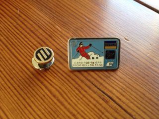 Vintag 80s Credit Card Skiers Mellon Bank Metal Enamel Pins Tie Tacks