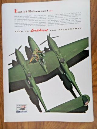 1942 Lockheed Aircraft Ad Ww 2 P - 38 Lightning Interceptor Pursuit Hudson Bomber