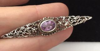 Vintage Jewellery Art Nouveau Sterling Silver And Amethyst Brooch