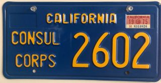 California Consular Corps 1975 License Plate In Consul