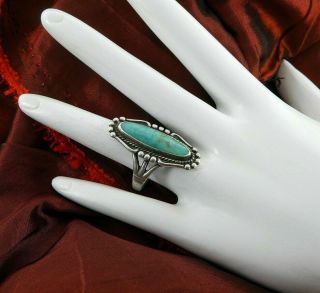Vintage Solid 925 Sterling Silver Ring Turquoise Southwestern Old Pawn 7.  5