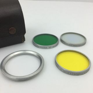Vtg Leather Filter Camera Lens Case Germany w/3 Wratten Filters Green Yellow 2