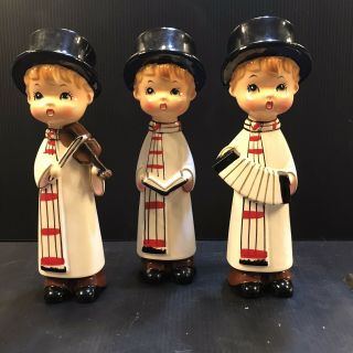 3 Vintage Ceramic Christmas Caroler Figurine Made In Japan Sons Top Hat 9.  5”