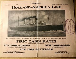 Holland - America Line Deck Plan Booklet Ca.  1913