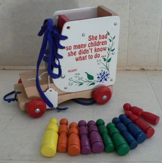 Vintage Holgate Old Woman Who Lived In A Shoe Wood Toy - Learn To Tie Shoes