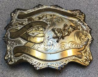 Vintage Montana Silversmiths Nickel Made In U.  S.  A.  Rodeo Bull Rider Belt Buckle