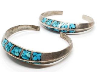 Vintage Sterling Silver Native American Turquoise Chip Enamel Bracelets